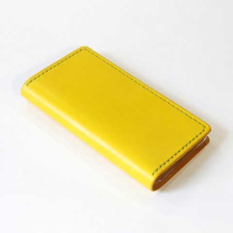 シンプルなふたつ折り牛革レザーケース iPhone,Android 多機種制作 スマホケース 手帳型 イエロー 黄色