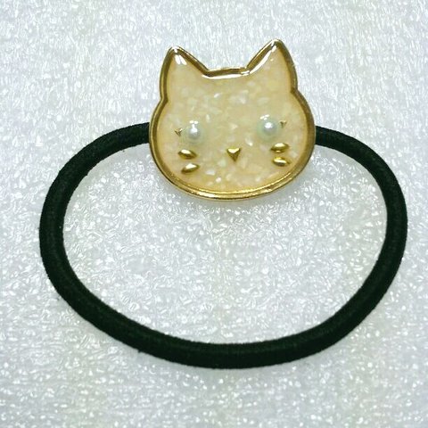 レジン ヘアゴム猫小 白猫