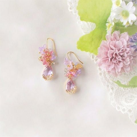 紫陽花ピアス（イヤリング）　うつろいピンク