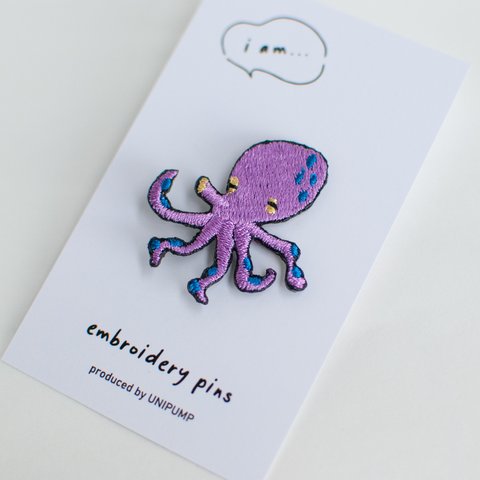 【刺繍pins】タコ（刺繍ブローチ・ピンバッジ)