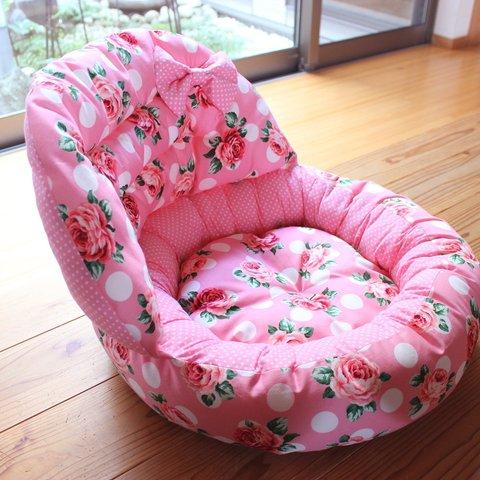 座椅子タイプ ペットベッド/ドットROSE（ピンク）