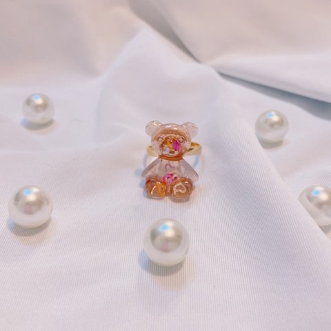 🧸くまちゃん×スパンコール×ブラウン🐻指輪💍