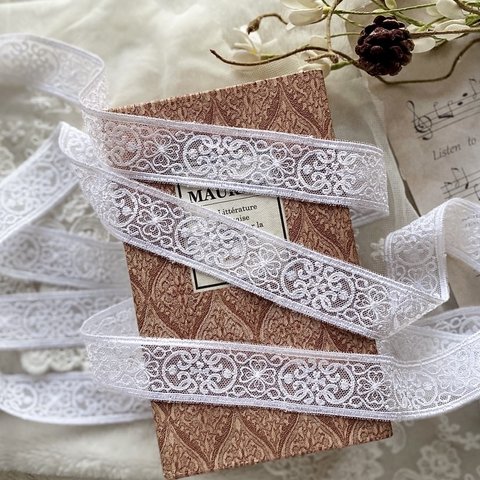 1m ロココ調 花 フラワー 刺繍 チュールレースブレード 真っ白 BK220108 ハンドメイド 手芸 素材