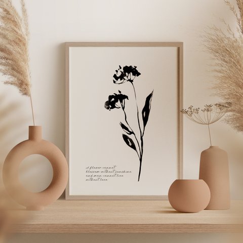 モノクロポスター【 A flower 】アートでお部屋の模様替え 白黒 モノトーン 北欧ポスター