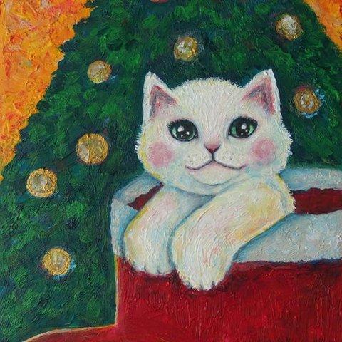 原画「クリスマスの白い子猫」