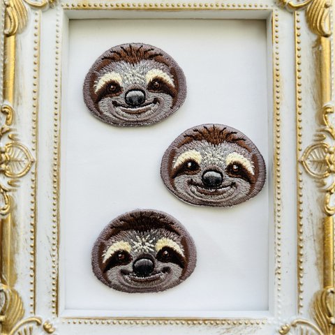 3枚入り　ナマケモノ刺繍アイロンワッペン　動物シリーズ刺繍アイロンワッペン