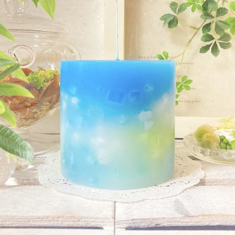 Φ10.3cm×H10cm ペタルキャンドル (セルリアンブルー) № 000728 /Gradation Candle