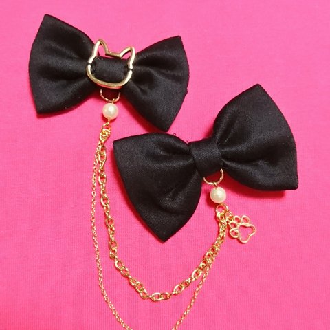 【sale50%off】ねこちゃん☆ダブルリボンヘアクリップ