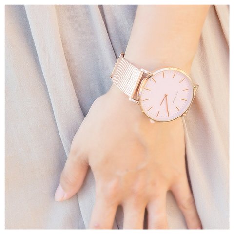 【パールピンクが可愛い】腕時計 シンプル ピンクゴールド レディース メンズ レザー ベルト交換可能　母の日
