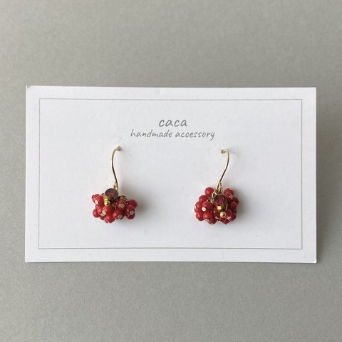 赤珊瑚のビジューピアス（ red coral）