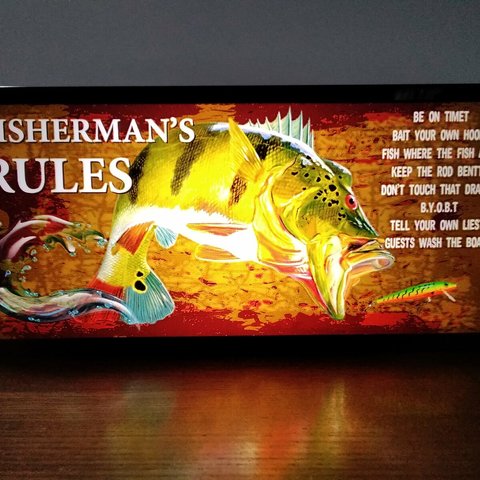 バスプロ バスフィッシング ブラックバス FISHERMAN'S RULES 看板 置物 雑貨 LED2wayライトBOX