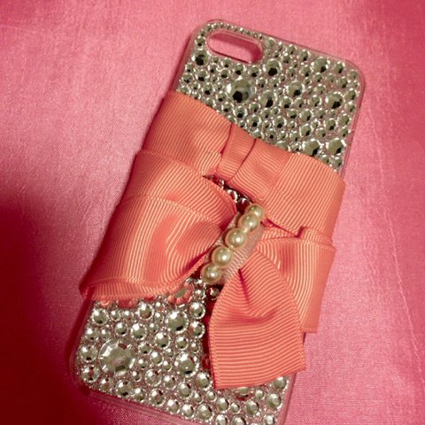 coral pink♡parl ribbon♡iPhone5case