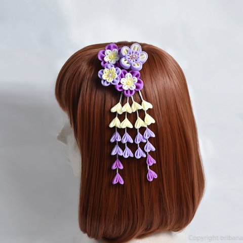 つまみ細工 髪飾り 桃の花 (紫)