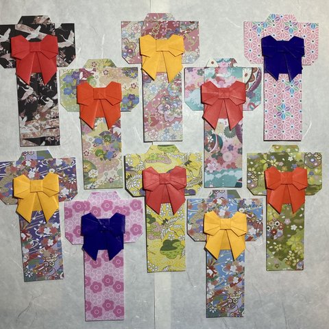 【021】Origami kimono bookmarks 10 sheets  折り紙　着物のしおり10枚（送料無料）