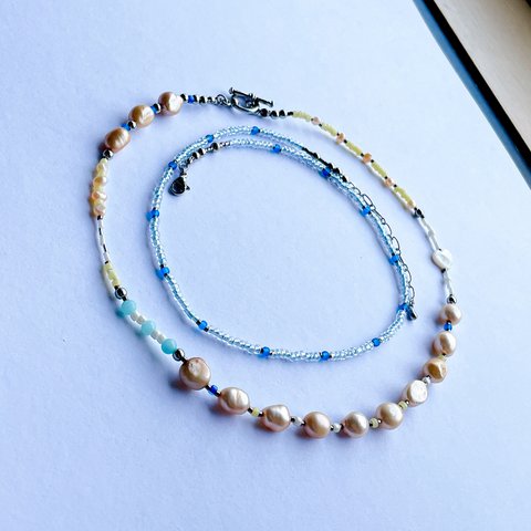 Pearl necklace ≪blue≫2本セット