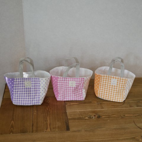 布バスケットセット☆小物入れ3個組☆ピンク、紫、オレンジ