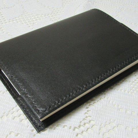 ◆牛本革のブックカバー　ブラック  「A6文庫本・NoteCover」Series　PR№ 00-134