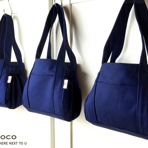 SIOCO・Fermoシリーズ・11号帆布 トートバッグ  ネイビー　ミニマム 小さいバッグ 巾着 bag in bag 巾着　小ぶりなバッグ　デイリーバッグ　