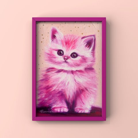 油絵・ポストカードサイズ  - 子猫  mauve&pink -