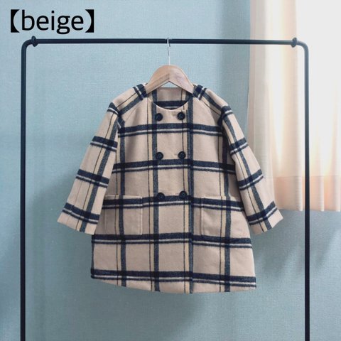 nocollar plaid coat（beige）