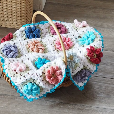 【送料込み】手編み☆レトロで可愛いお花モチーフ編み物