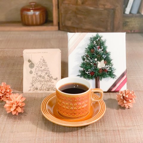 Xmas[Flower & Coffee SET]ツリーキャンバスアレンジ+メッセージドリップバック5個