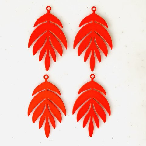 Neon Orange Filigree Leaf Pendant Tops