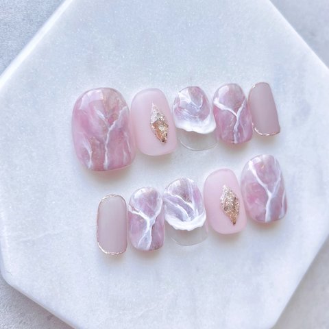 再販【極上奥行きな大理石Nail pink】nailhousejillme 