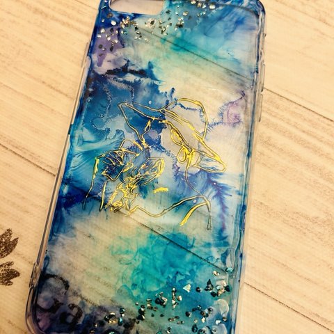 iPhone seケース　レジン+アルコールインク