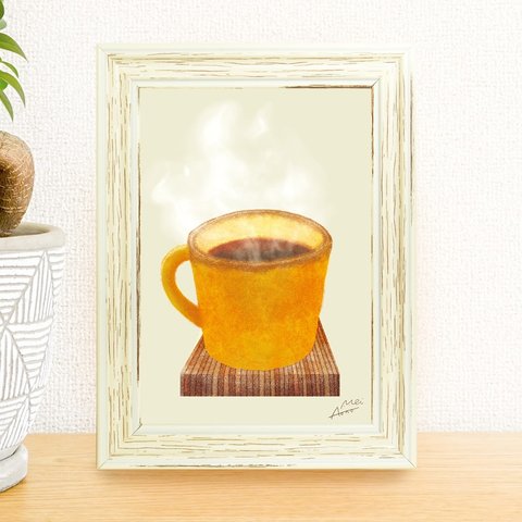 額付き✳︎L版アートイラスト（写真サイズ）　『黄色いマグカップ』