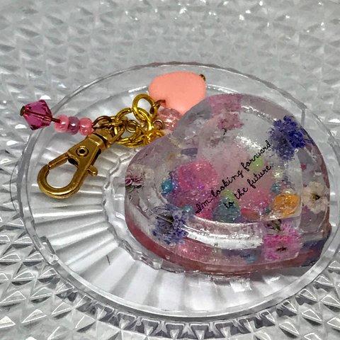 レジン シャカシャカストラップ／クリアハート-259