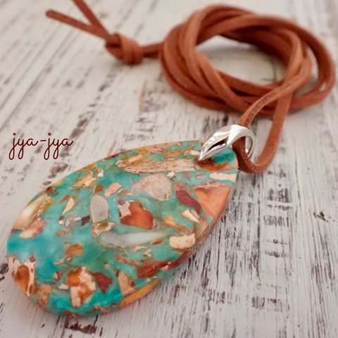 皇帝石 turquoise orange pendant -B