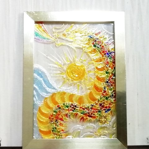 ご予約　風水開運絵画＊煌めく虹色鱗の金龍神　波　龍神　全体　金運　財運　出世　守護　波動