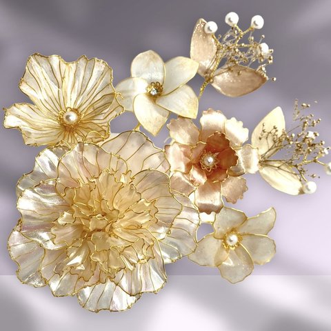 【再販4】芍薬 と 芙蓉花 の 髪飾り ⭐︎ アメリカンフラワー