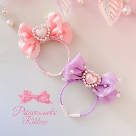 【ラベンダー再販🪻ベージュ新色追加】ハートパール💖Princess ペット用カチューシャ🎀Aile🎀 【ネコポス対応】ピンク🩷ラベンダー💜プリンセス👸撮影会　誕生日　バースデー　記念日