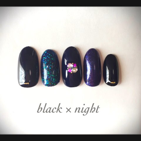 ネイルチップ【black × night】