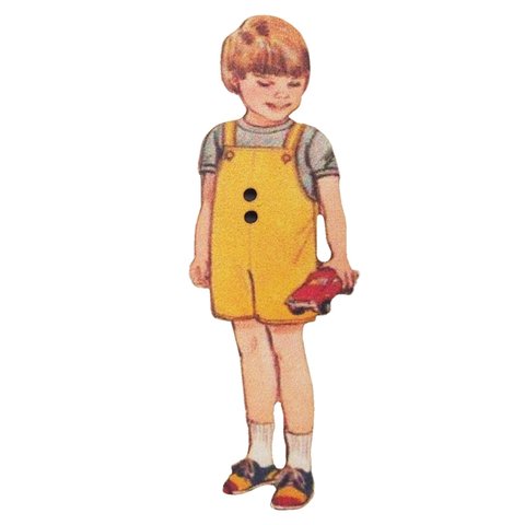 フランス製 木製ボタン 2つ穴 （黄色いパンツの男の子） アトリエ・ボヌール・ドゥ・ジュール