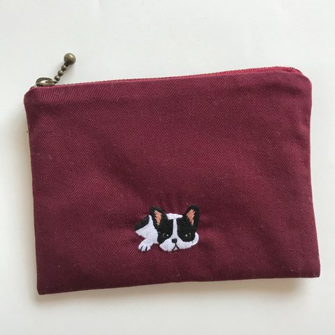 刺繍 フラットポーチ ちょっとブルーなフレンチブル