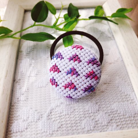 刺繍ヘアゴム(紫ミックスカラー)