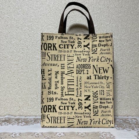 ［再販］紙袋風トートバッグ☆英字NEW YORK(無地部分茶色)