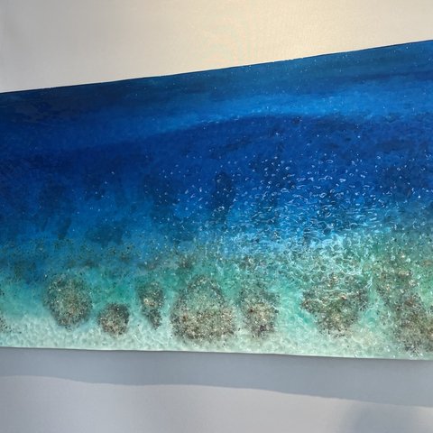 新作　アートパネル 珊瑚砂のラグーン　エメラルドブルーの海　90×45