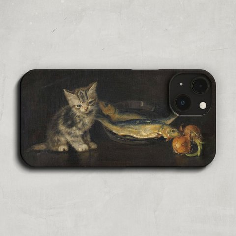 スマホケース / メタ・プラッケバウム「子猫と魚」 iPhone 全機種対応 iPhone14 Pro Plus SE ねこ 猫 ネコ キャット にゃんこ レトロ 個性的