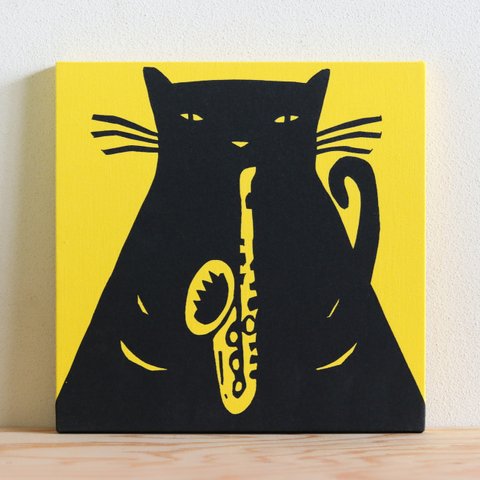 Black Cat & Sax ファブリック/アートパネル