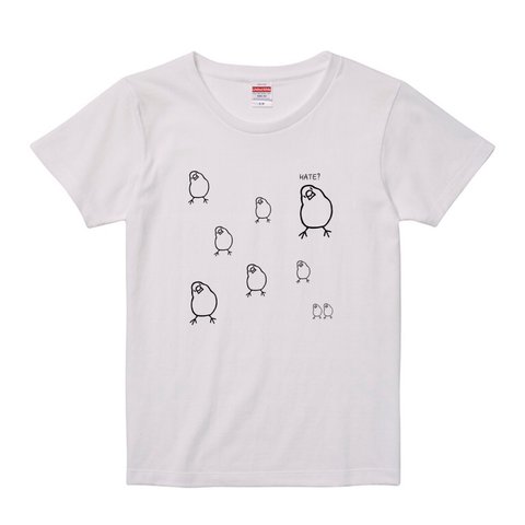 レディース文鳥Tシャツ  「かしげる文鳥ズ」モノクロ 【受注生産】