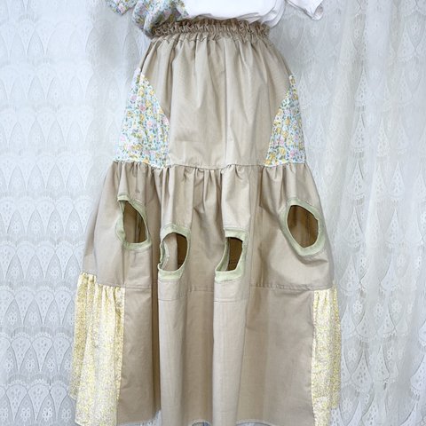 dongdong switching tiered skirt 6008 beige meikeiin original design handmade