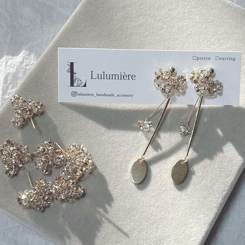 Lulumière／スタッドピアス／アンティーク風デザイン／低刺激／金属アレルギー対応／ノンホール樹脂ピアス／