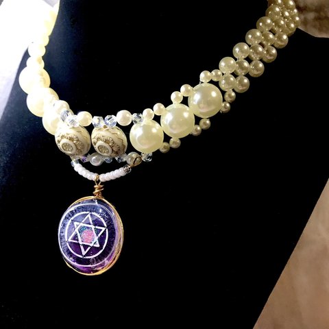 守護ルーン パールホワイトチョーカー/Guardian rune pearl white necklace