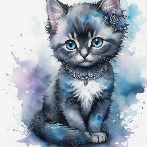 おしゃれな子猫の水彩画 イラストアート SNSアイコン（デジタルコンテンツ ダウンロード販売）