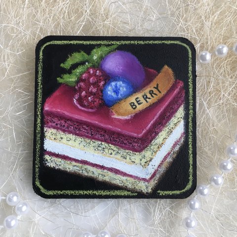 ベリーのケーキのマグネット(受注制作)✨ミニ チョークアート・原画