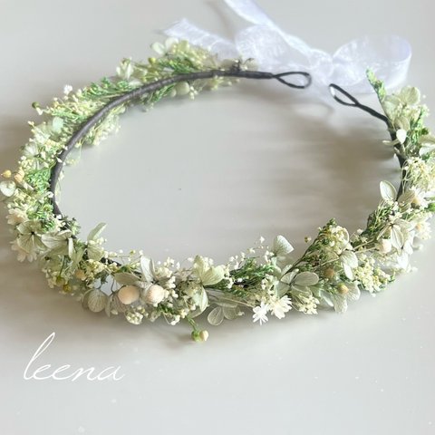 【新作】 summer green × white ♡ ベビー キッズ  ♡ 花冠 